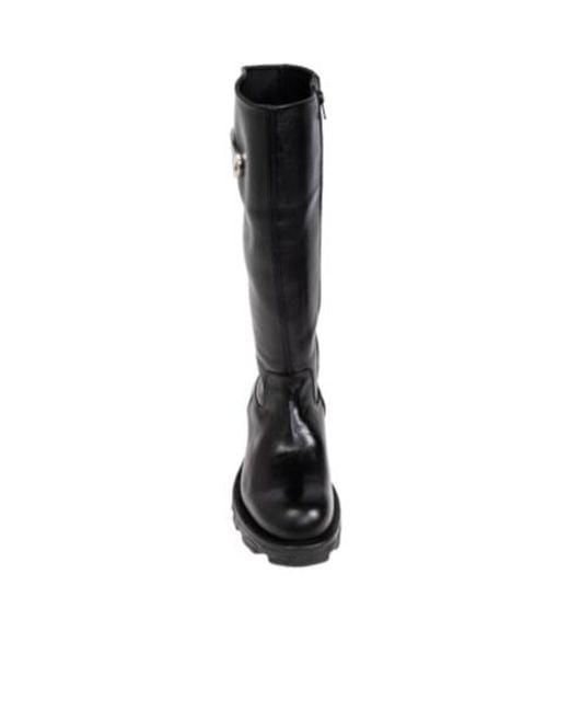 DIESEL Black Oval D Logo Plaque Knee-Length Boots