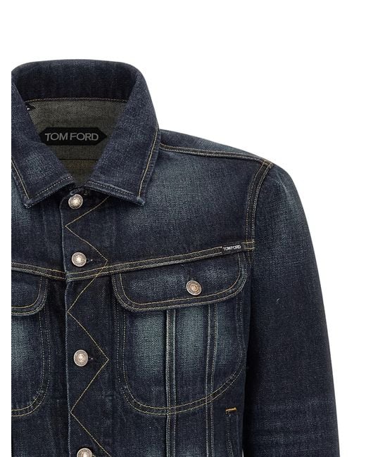 Tom Ford Blue Long-Sleeve Denim Jacket for men