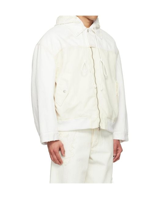 Song For The Mute White Zippered Denim Jacket for men