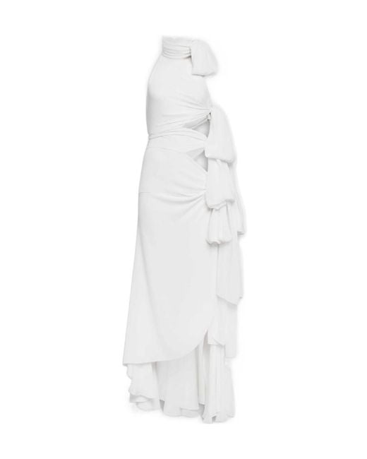 Alaïa White Light Georgette Asymmetrical Bow Dress