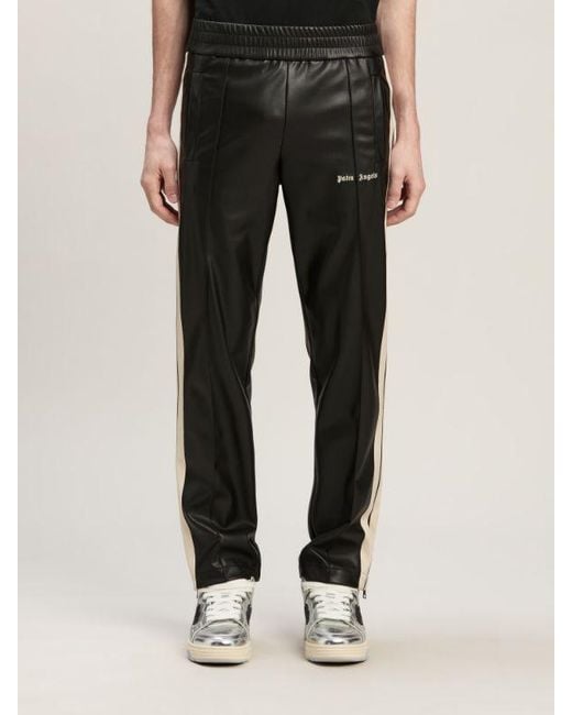 Palm Angels Black Logo Embroidered Side Stripe Detailed Track Pants for men