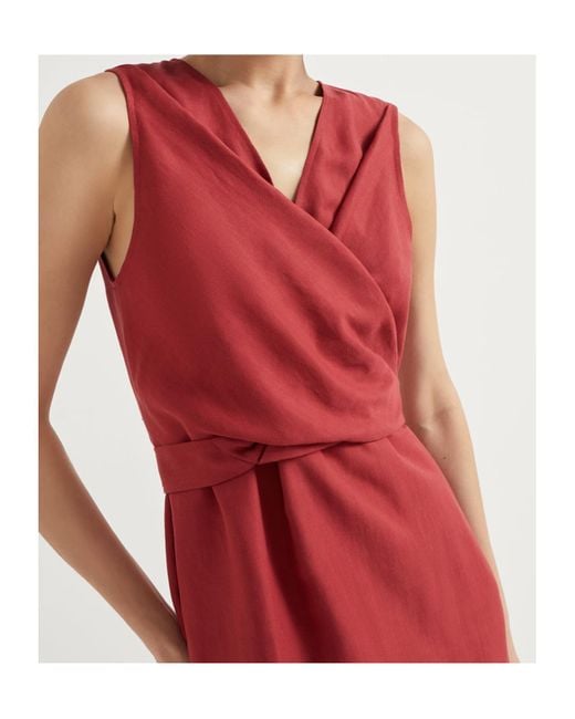 Brunello Cucinelli Red Fluid Twill Wrap-Effect Dress
