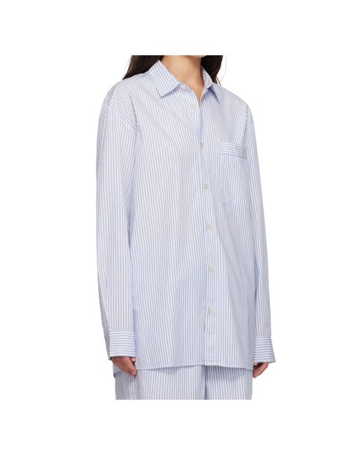 Tekla Blue Striped Poplin Pajama Shirt for men