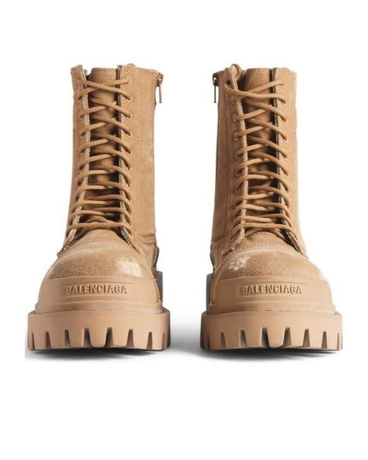 Balenciaga Brown Combat Strike Lace-Up Boots for men