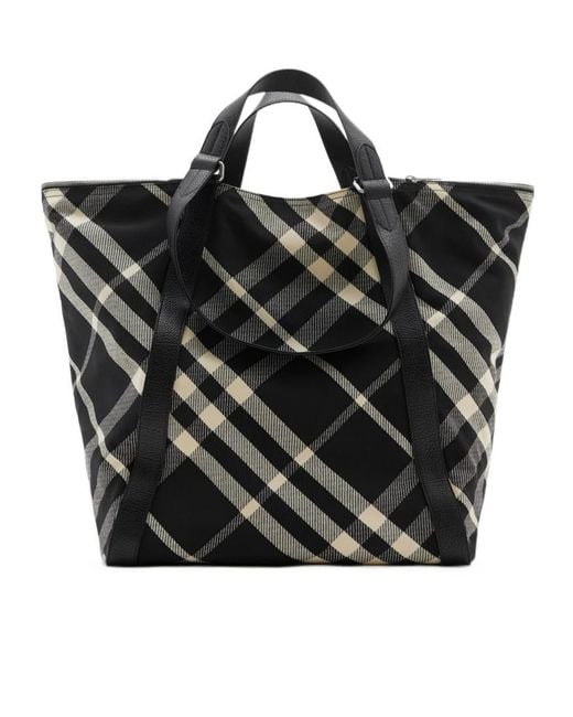 Burberry Black Festival Checked Tote Bag for men