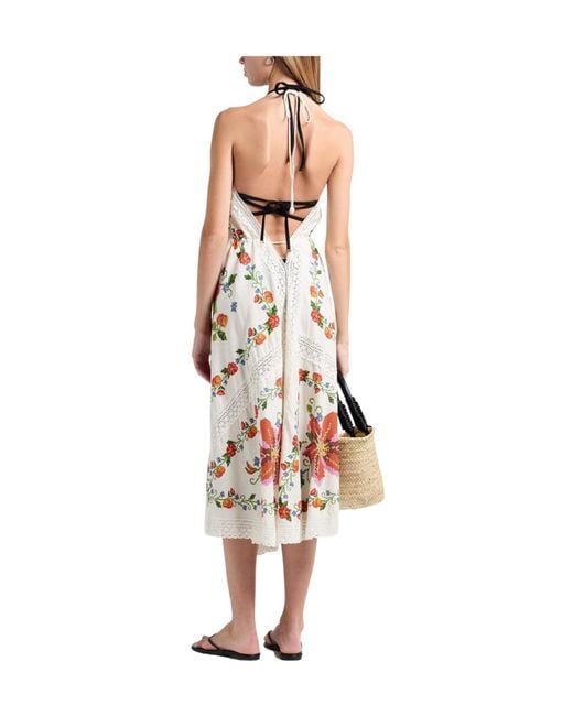 Farm Rio White Multi-Color Crochet Dress