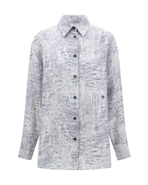Ferragamo White Ferragamo Orchid Print Georgette Shirt