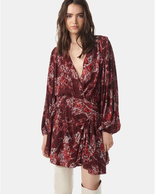 IRO Red Azula Printed V-Neck Dress