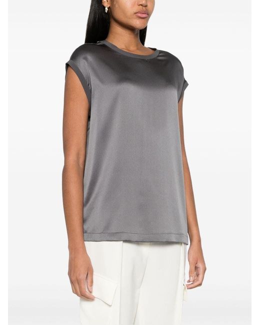 Brunello Cucinelli Gray Monili-Detail Blouse
