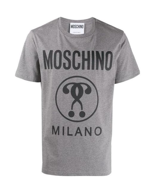 Moschino Gray Double Question Mark Printed T-Shirt for men