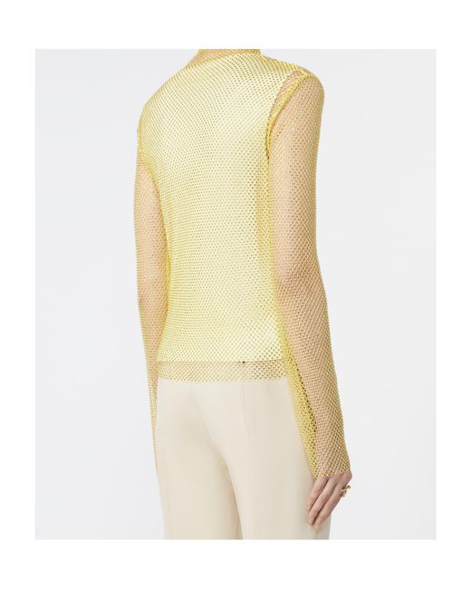 Sportmax Yellow Mesh T-Shirt With Rhinestones