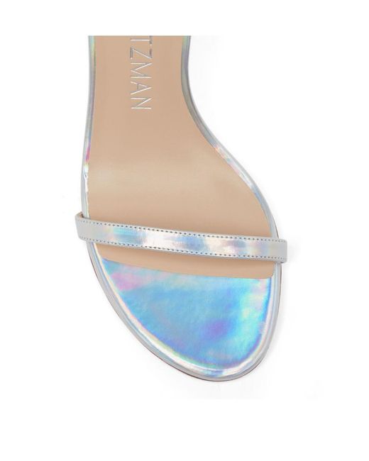 Stuart Weitzman White Logo High-Heeled Sandals