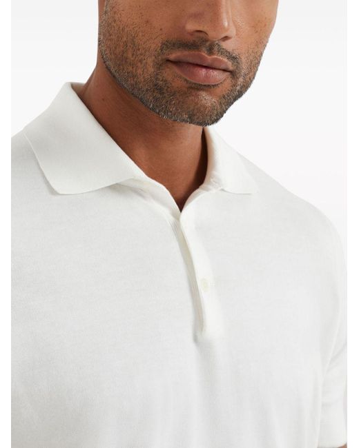 Brunello Cucinelli White Short-Sleeved Buttoned Polo Shirt for men