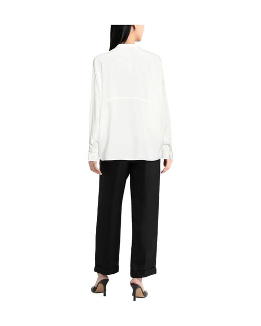 Brunello Cucinelli White Stand-Collar Long-Sleeve Blouse