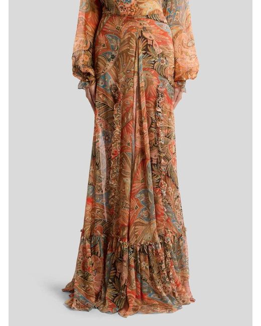 Etro Brown Paisley Ruffled Maxi Skirt