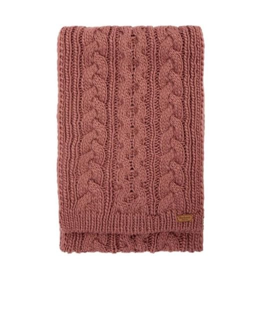 Barbour Red Logo Patch Ribbed Scarf And Beanie Set