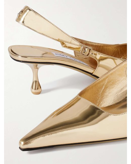 Jimmy Choo Natural Amel 50 Logo-Embellished Metallic Leather Slingback Pumps