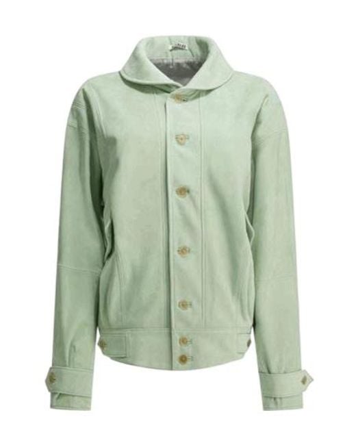 Auralee Green Lapel Leather Jacket