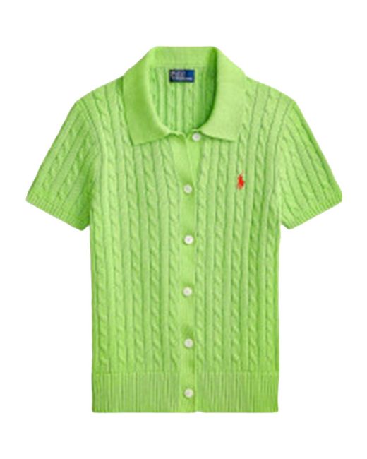 Polo Ralph Lauren Green Cable-Knit Button-Up Cardigan