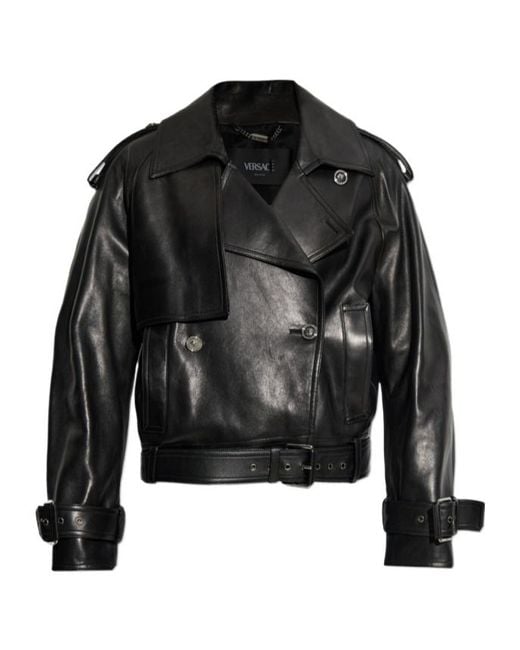 Versace Black Double-Breasted Belted Jacket