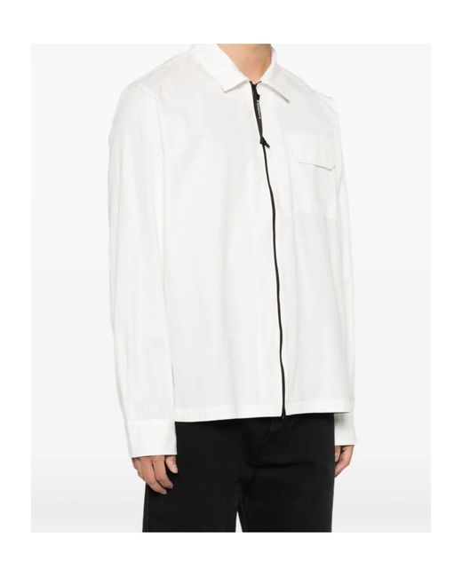 C P Company White Logo Plaque Gabardine Overshirt for men