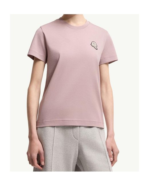 Moncler Pink Logo Patch Cotton T-Shirt