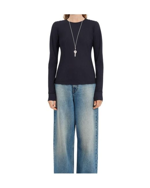MM6 by Maison Margiela Blue Long Sleeved Crewneck Top