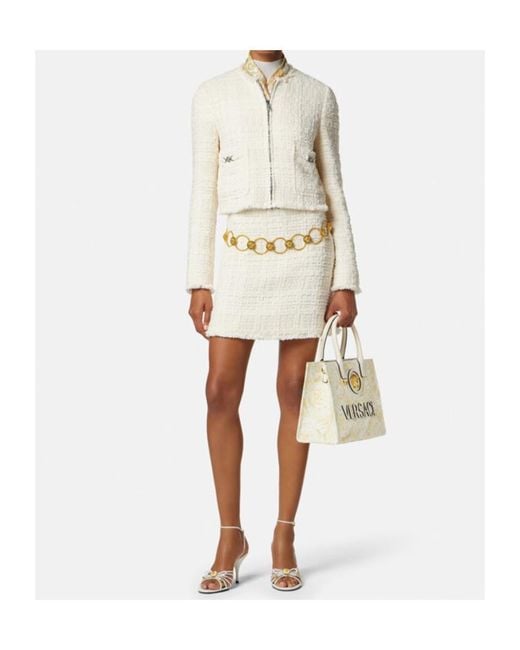 Versace White Tweed Zipped Blazer