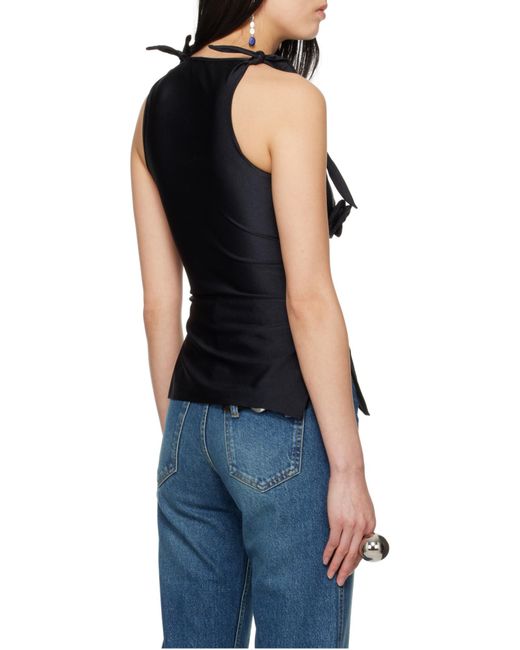 Coperni Black Sleeveless Satin Top With Floral Appliqué