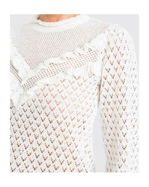 Twinset White Ruffled Long-Sleeved Knitwear