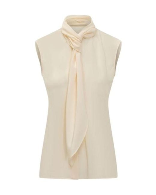 Alberta Ferretti Natural Tied-Neck Sleeveless Top