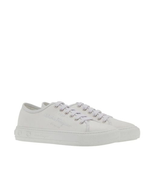 Ferragamo White Logo Embossed Low-Top Sneakers