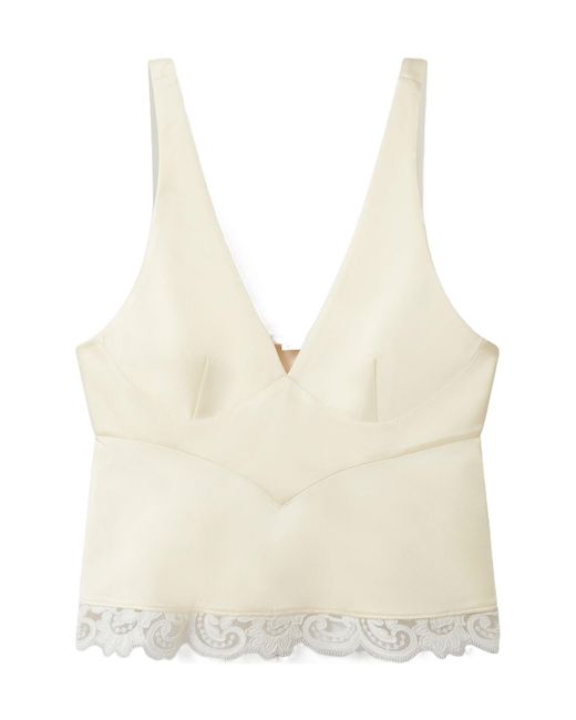 Stella McCartney Natural Lace-Trimmed V-Neck Top