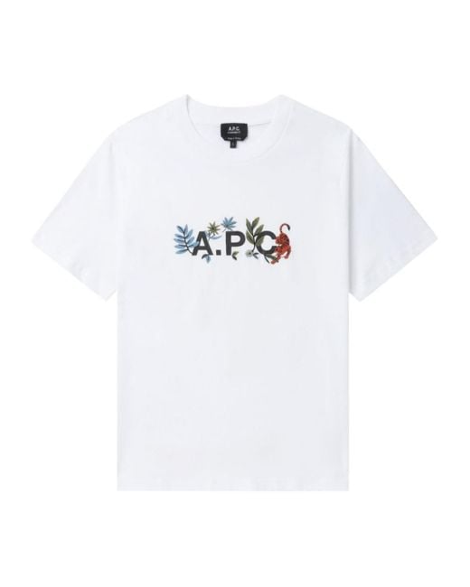 A.P.C. White Logo Printed Crewneck T-Shirt for men