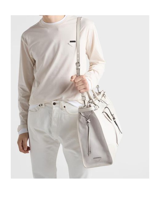 Prada Gray Bonnie Denim And Leather Tote Bag for men
