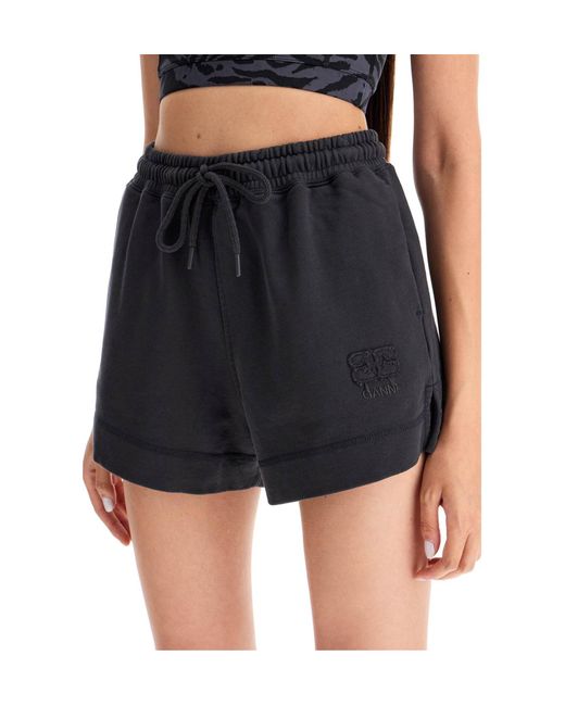 Ganni Black Logo Embroidered Drawstring Shorts