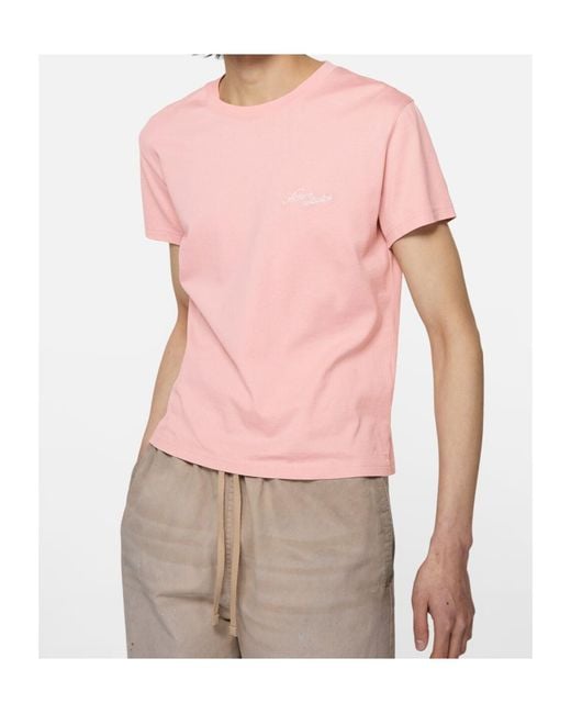 Acne Pink Logo Crew-Neck T-Shirt for men