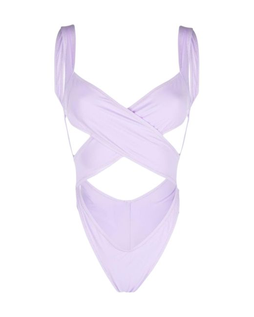 Reina Olga Purple Exotica Cut-Out Open Back Swimsuit
