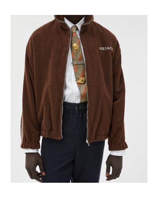 Versace Brown Terry Jacquard Zipped Sweatshirt for men