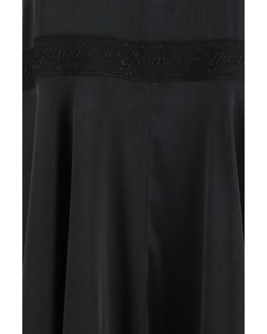 Ganni Black Lace-Trim Maxi Dress