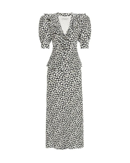 Alessandra Rich Multicolor Floral Printed V-Neck Midi Dress