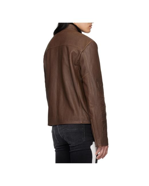 Amiri Brown Patch Racing Leather Jacket for men