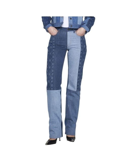 MARINE SERRE Blue Monogram Straight-Leg Patchwork Jeans