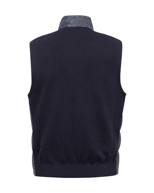 Etro Blue High Collar Sleeveless Vest for men
