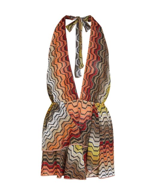 Missoni Multicolor Zigzag Halterneck Metallic-Knit Cover-Up Top