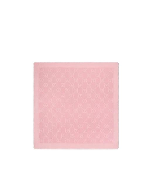 Gucci Pink Gg Jacquard Frayed-Edge Shawl
