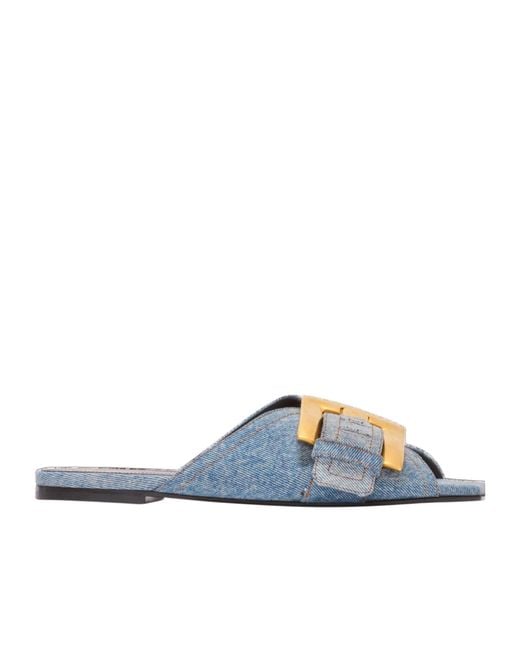 Balmain Blue Anthem Flat Denim Sandals