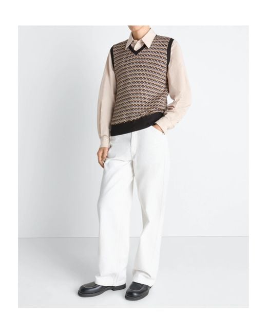Lemaire Gray V-Neck Jacquard Knitted Vest for men