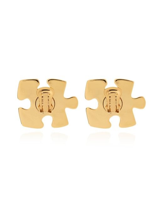Moschino Metallic Puzzle Clip-On Earrings