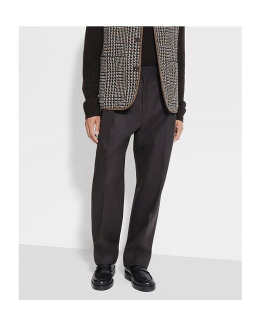 Zegna Black Pleated Wool Trousers for men